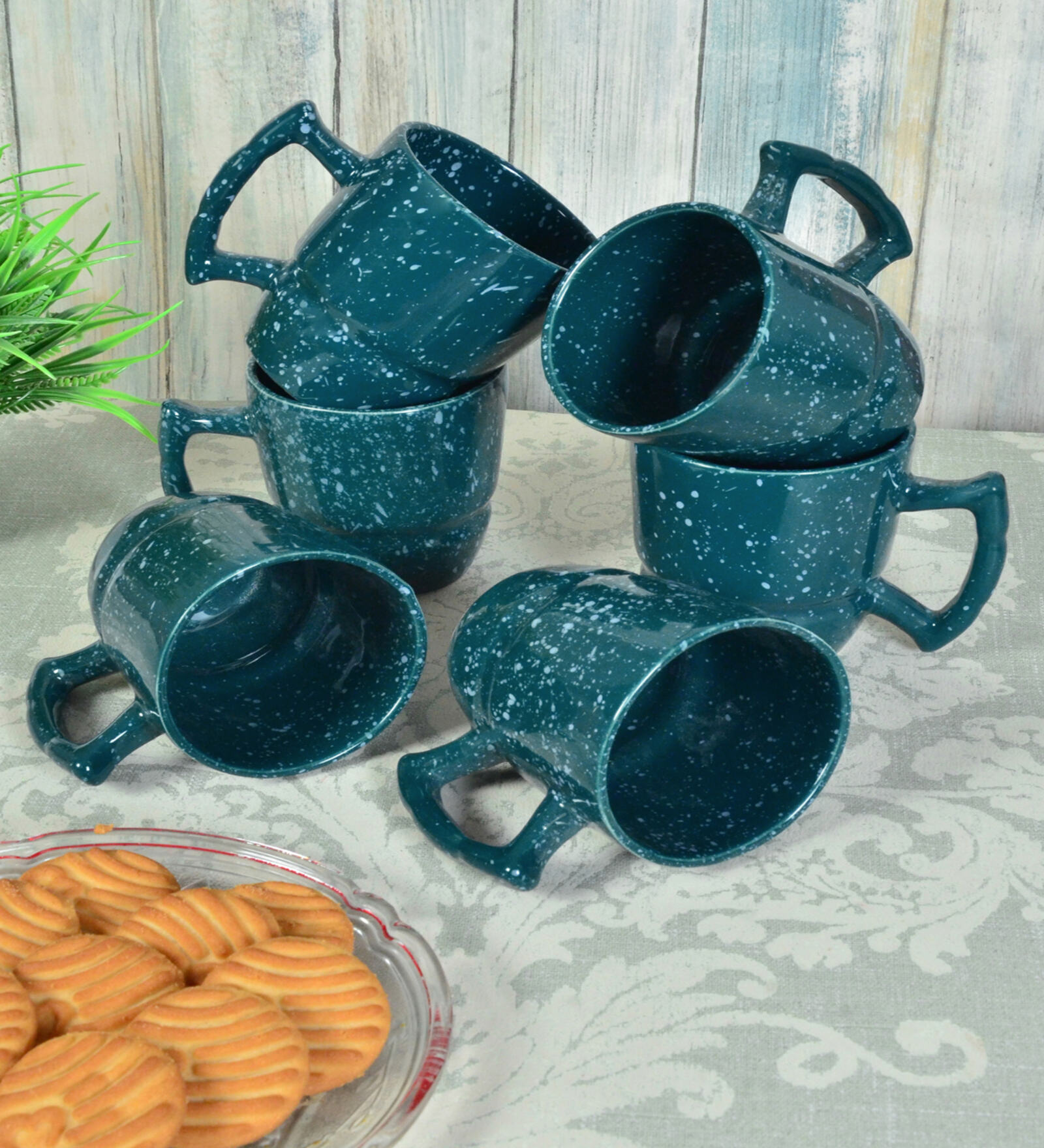 Blue Ceramic 310 ml Glossy Handcrafted (Set of 6) Coffee Mug
