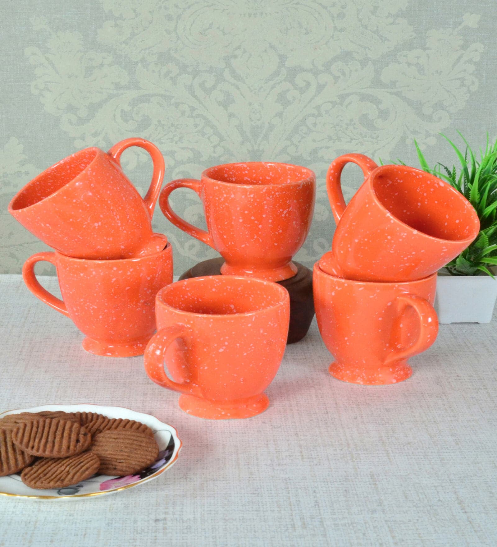 Orange Ceramic 280 ml Handcrafted (Set of 6) Coffee Mug