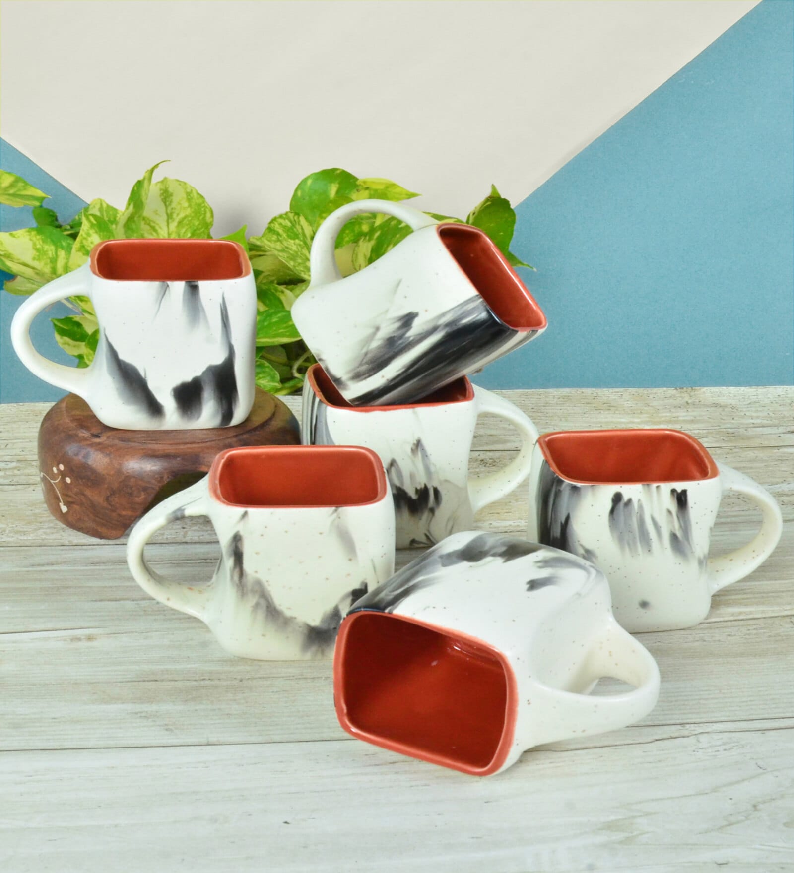 Red Abstract Ceramic 200 ml Handcrafted (Set of 6 ) Tea Cups