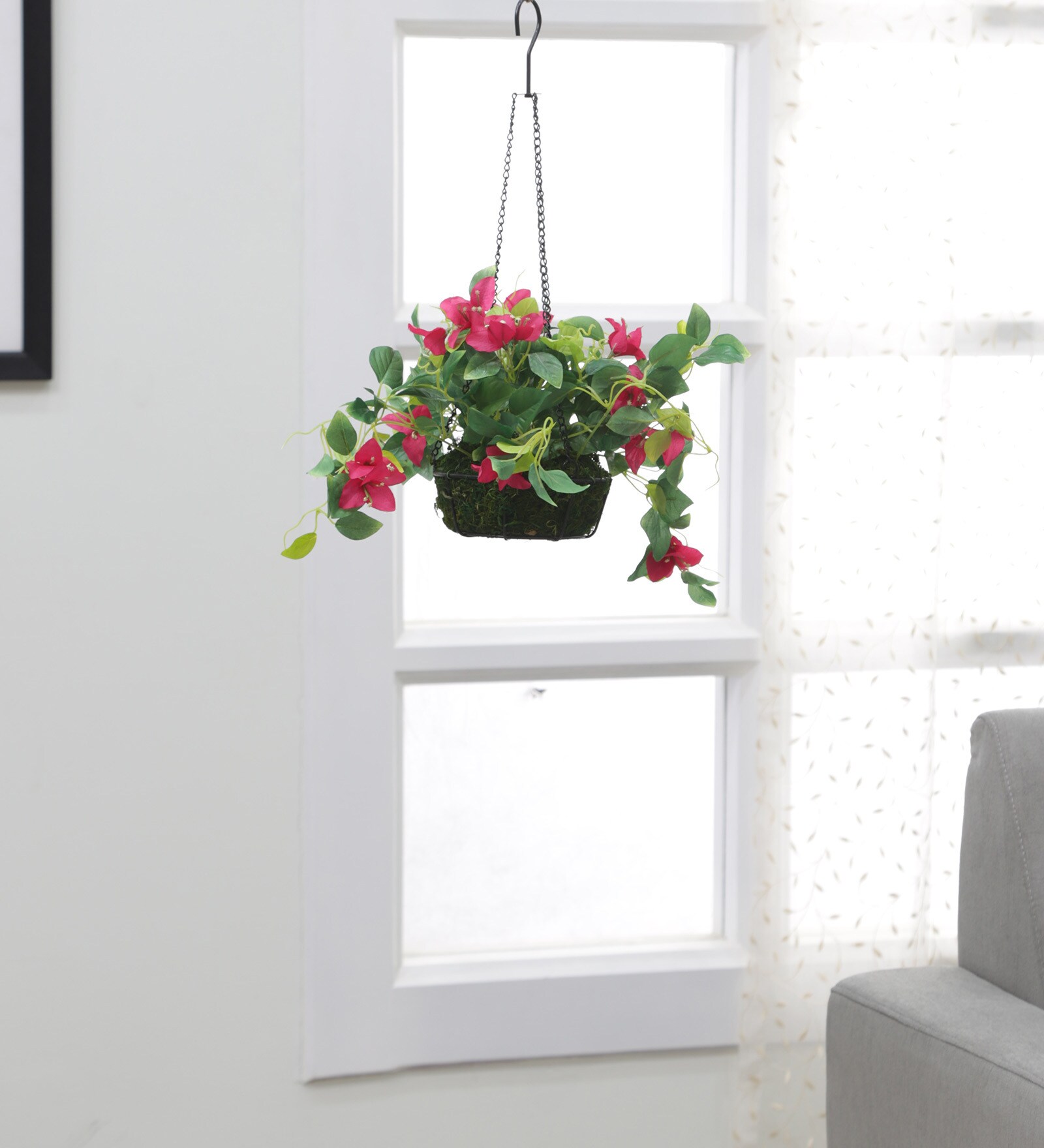 Fabric Bougainvillea Artificial Plant With Hanging Basket