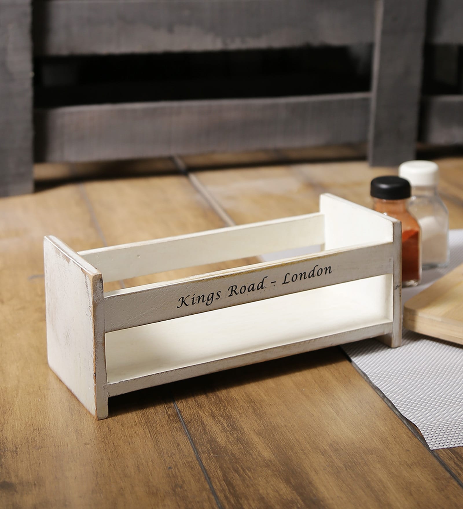 Buy Fabuliv Chick Distress White Mango Wood Kitchen Utility Stand at 27