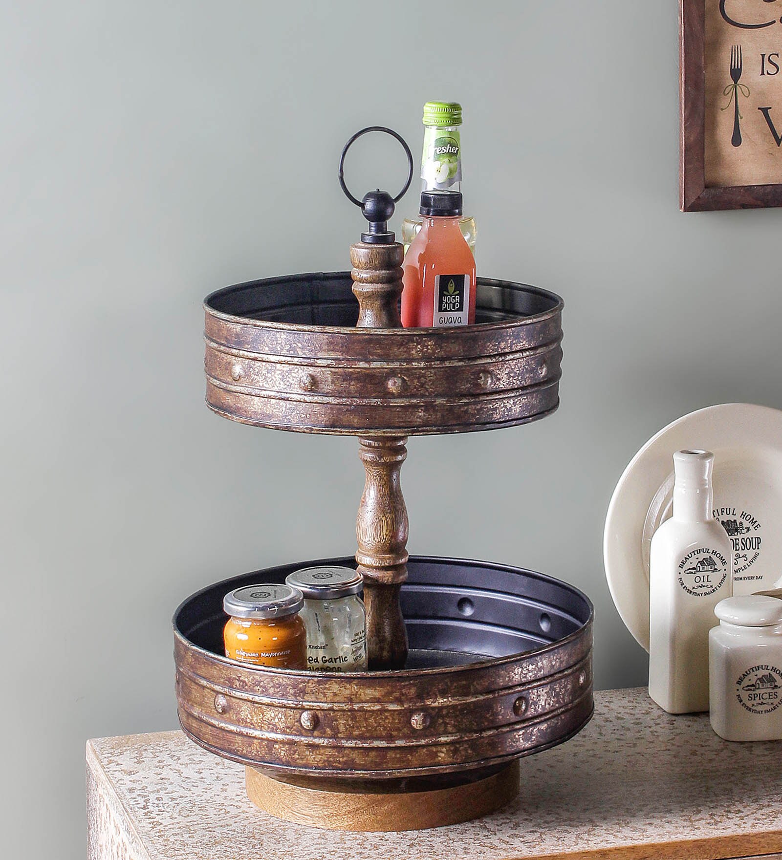 Wood 2 Tier Kitchen Storage Racks