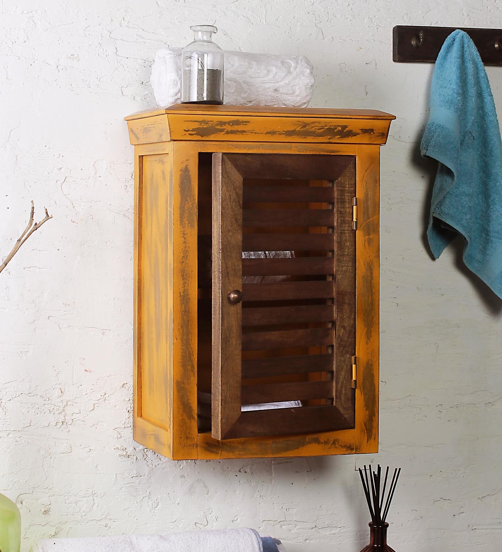 Mango Wood Yellow 2 Compartment Bathroom Cabinet