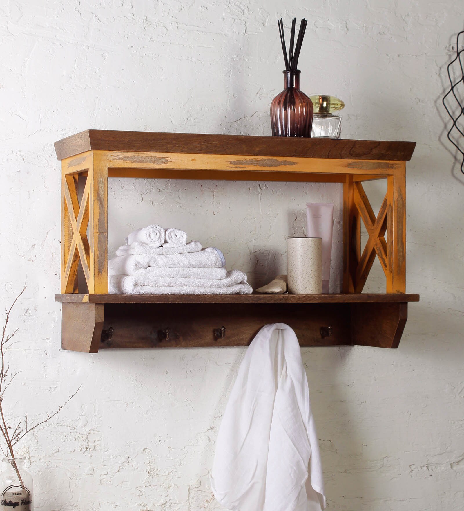 Buy Mango Wood Bathroom Shelf In Brown (L 25.5, W 10, H 15.5 Inches