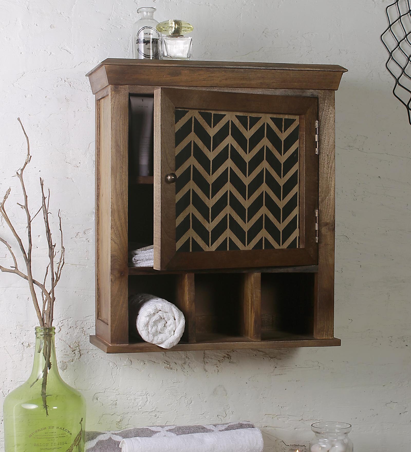 Mango Wood Brown 5 Compartment Bathroom Cabinet