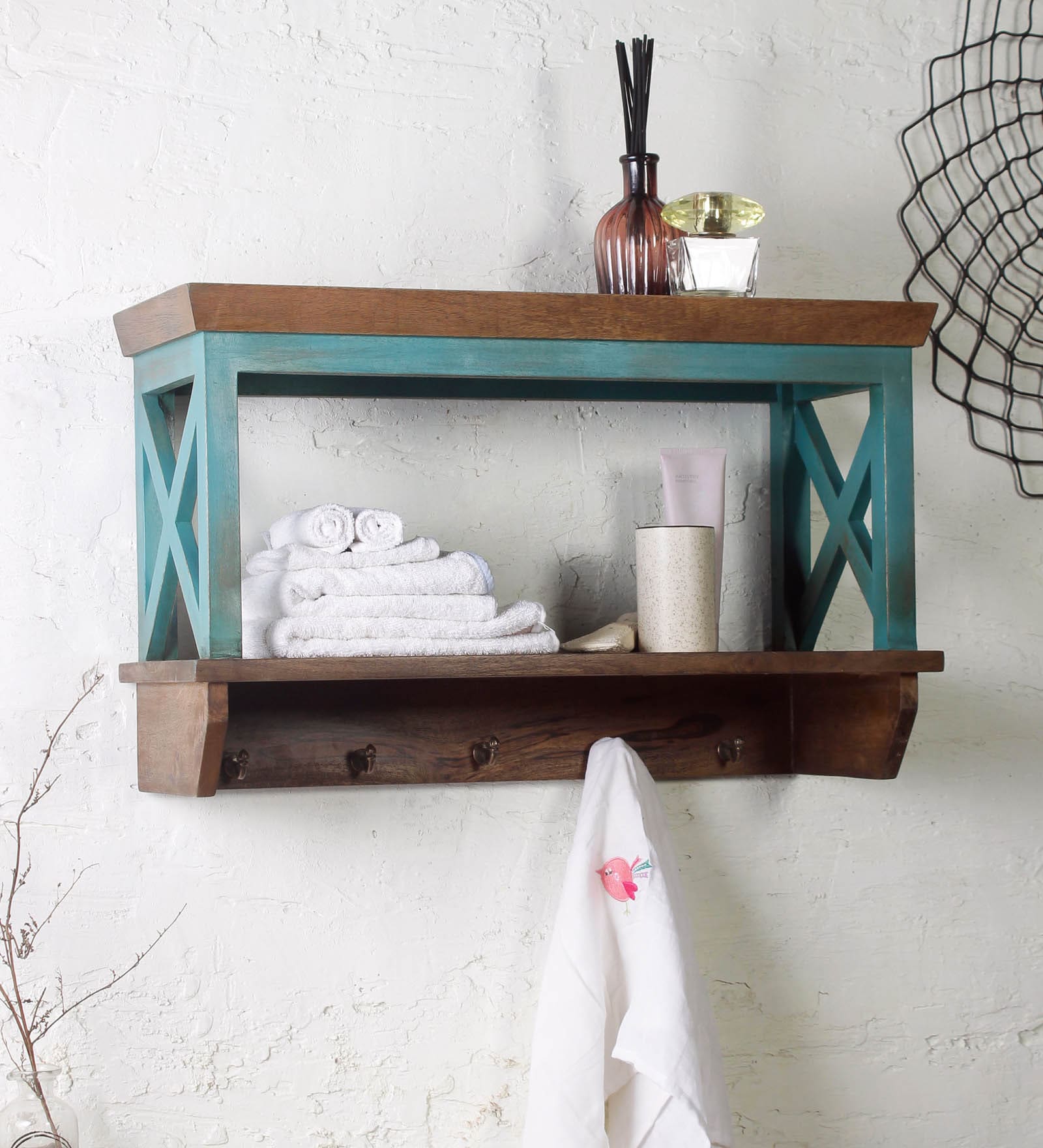 Buy Mango Wood Bathroom Shelf In Brown (L 25.5, W 10, H 15.5 Inches