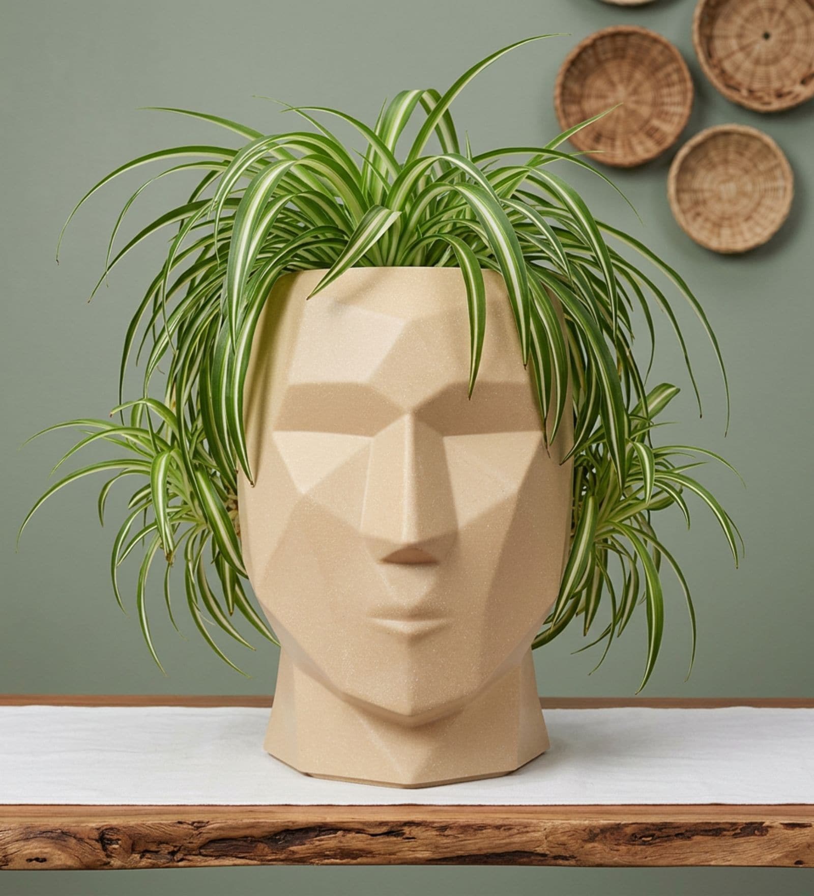 FACE PLANTER Beige 18 Inch German Polymer Round Plant Container