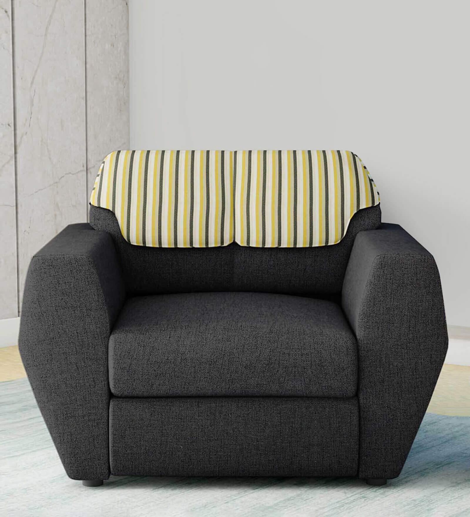 Facet Fabric 1 Seater Sofa in Steel Grey Colour Facet Fabric 1 Seater Sofa in Steel Grey Colour
