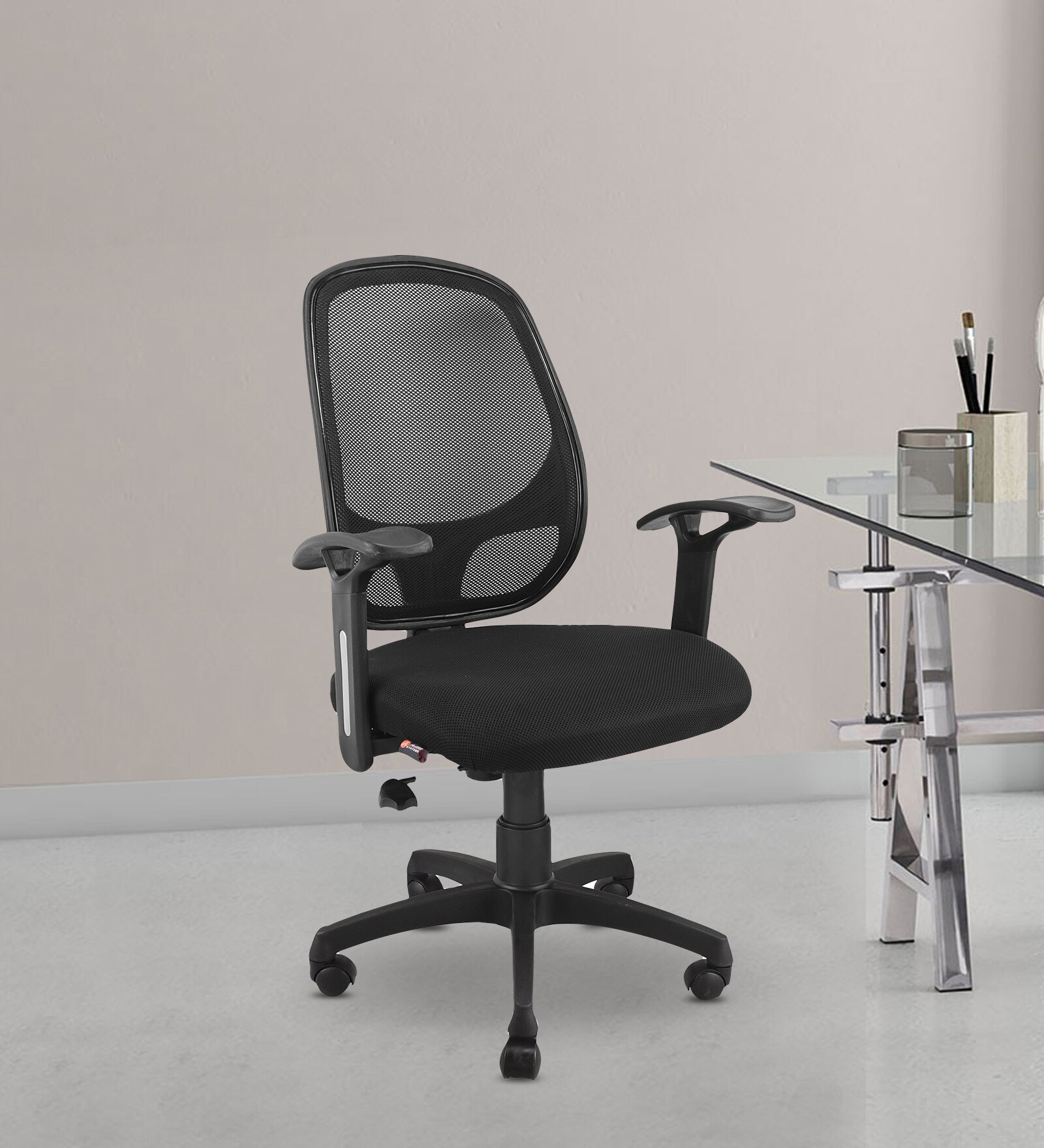 Facile Mesh Medium Back Ergonomic Office Chair In Black Colour