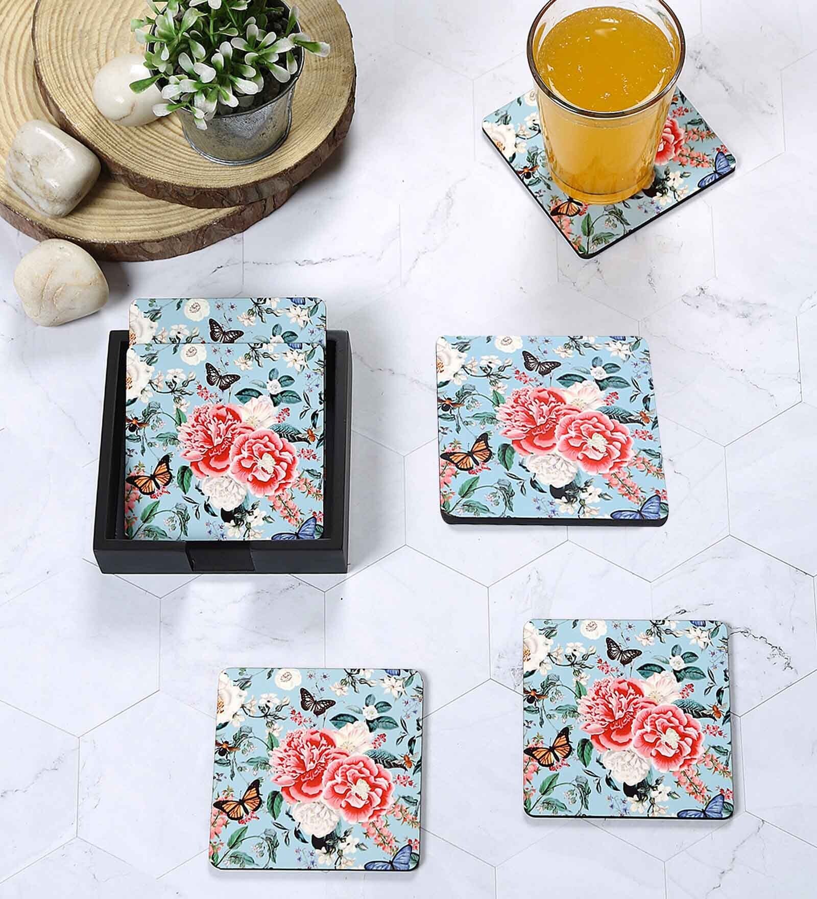 Fairy Garden Turquoise MDF (Set of 6 ) Table Coasters