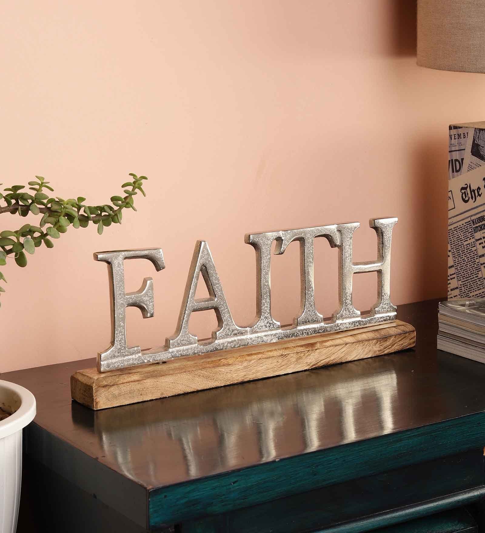 Faith Silver Wood & Aluminium Showpiece