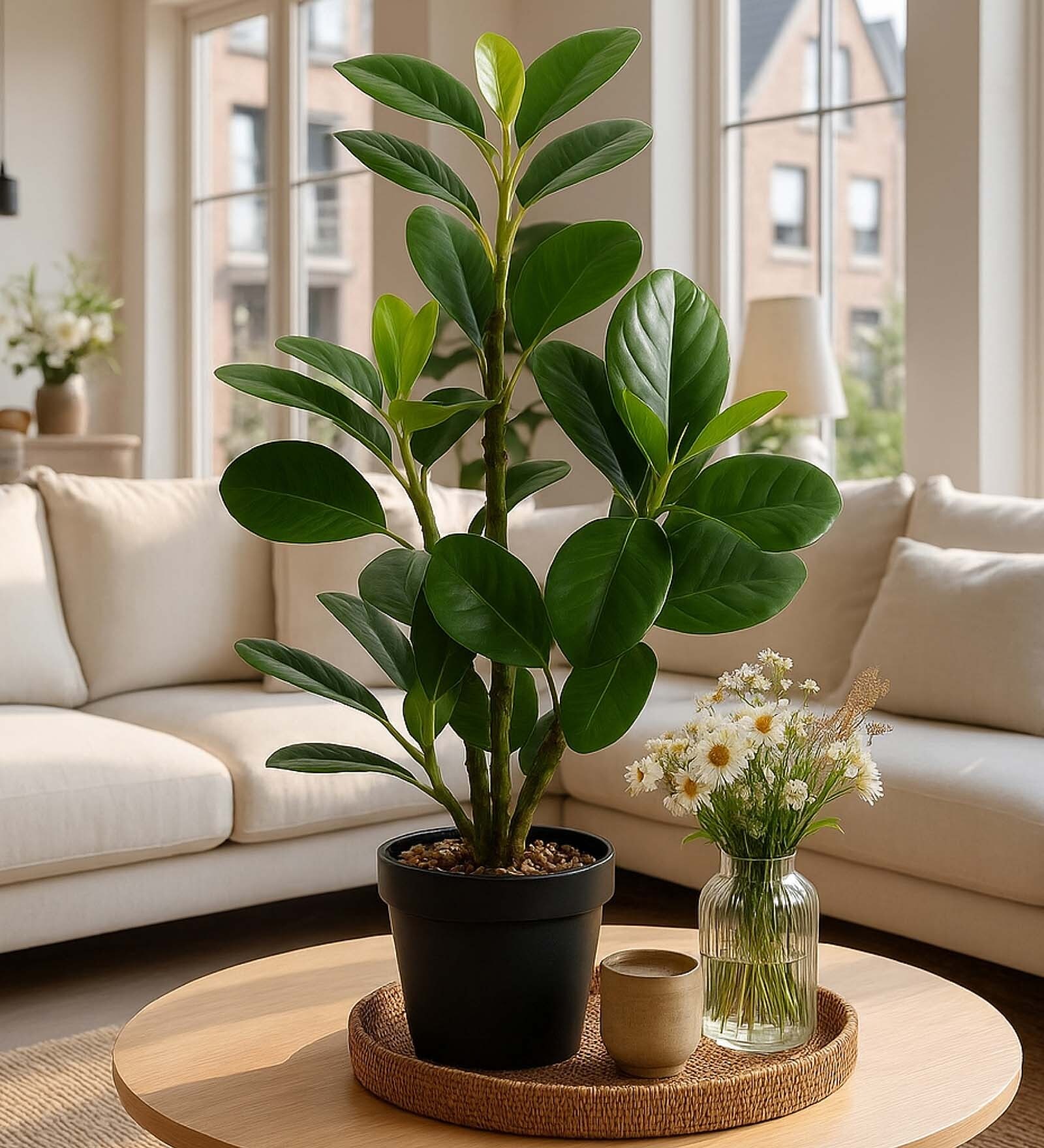 Green Fake Plant with Black Pot