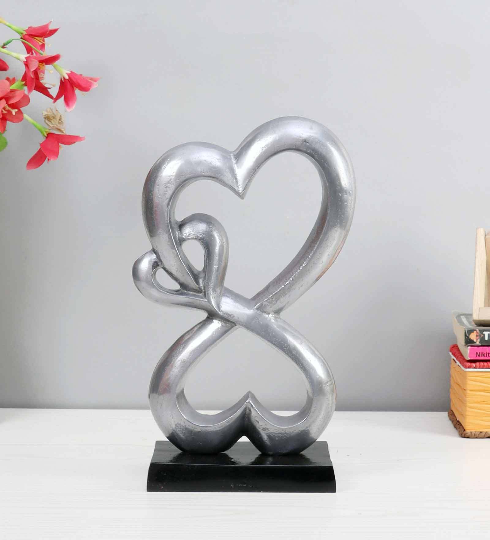 Family Heart Vblue And Black Base Raw Finish Small Sculpture