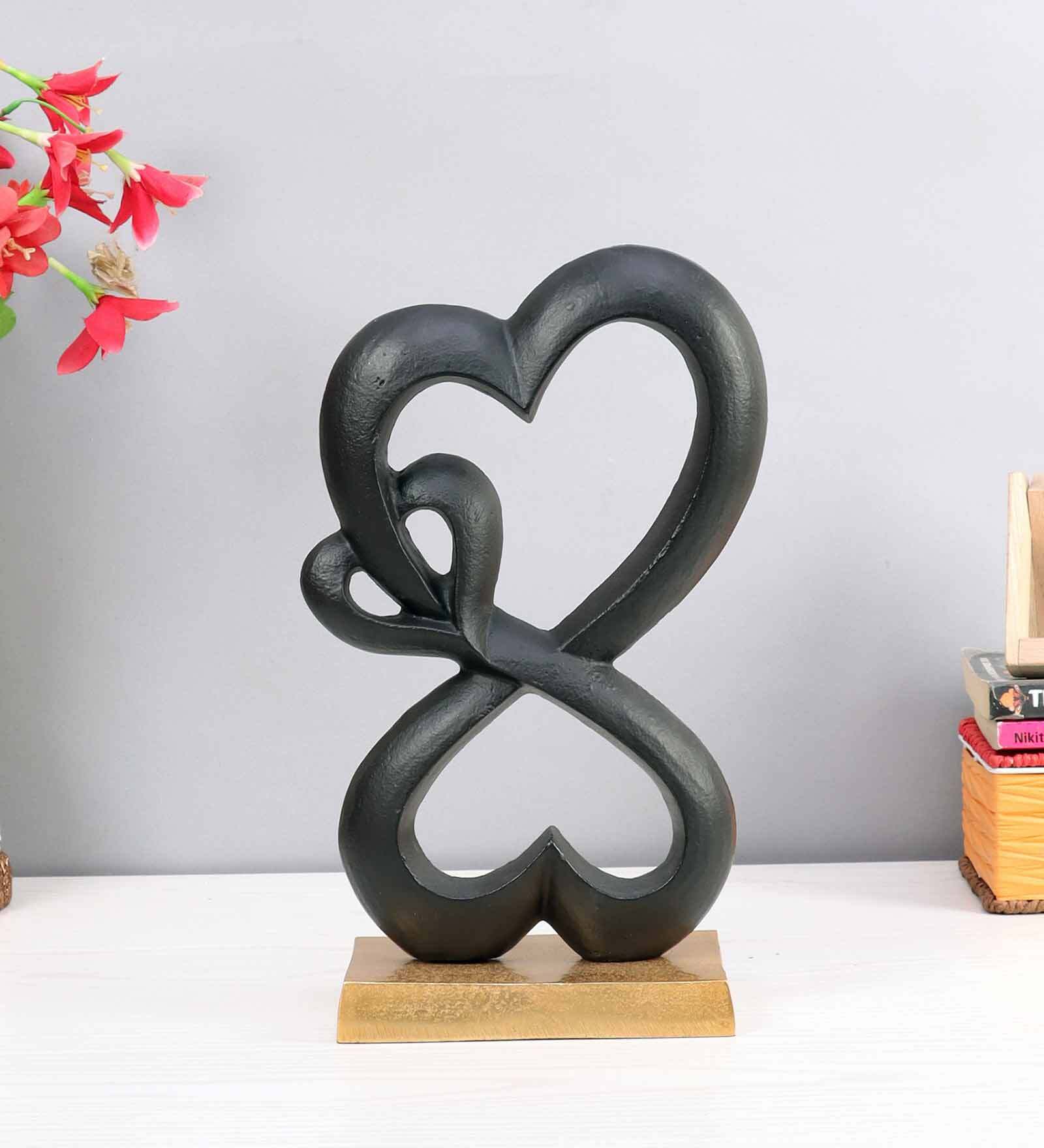 Family Heart Black And Gold Base Raw Finish Small Sculpture