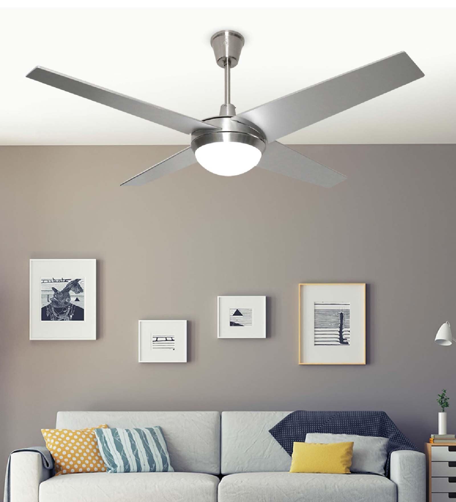 Fanzart Metallica 52" Ceiling Fan With 4 x Blades, Multi Coloured LED & Remote Control (Matte Silver)
