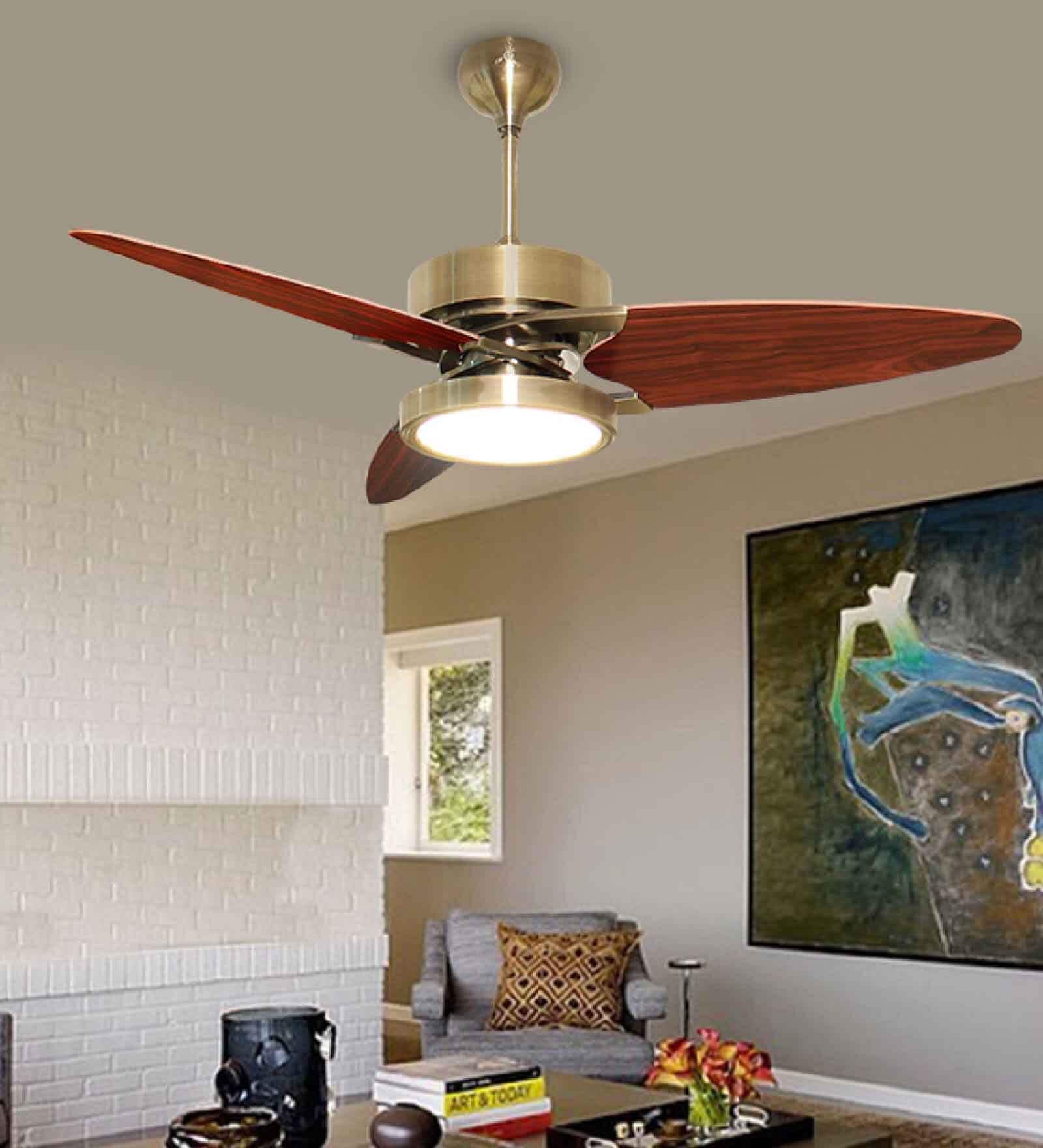 Fanzart Propeller 52" Ceiling Fan With 3 x Blades Multi Coloured LED & Remote Control (Antique Brass)