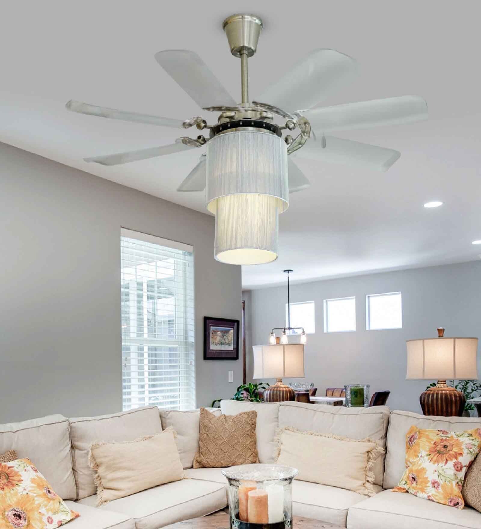Fanzart Shadow 42" Fandelier Ceiling Fan With 8 x ABS Blades, LED light & Remote Control (Brush Silver)
