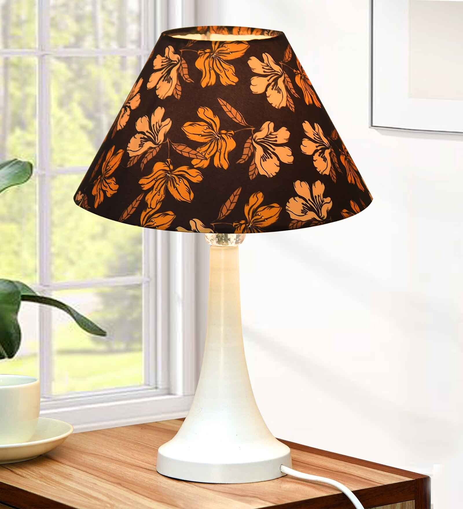 Farmhouse Matt Table Lamp , White Modern Bedside Lamp with Pleated Iris Cone Shade