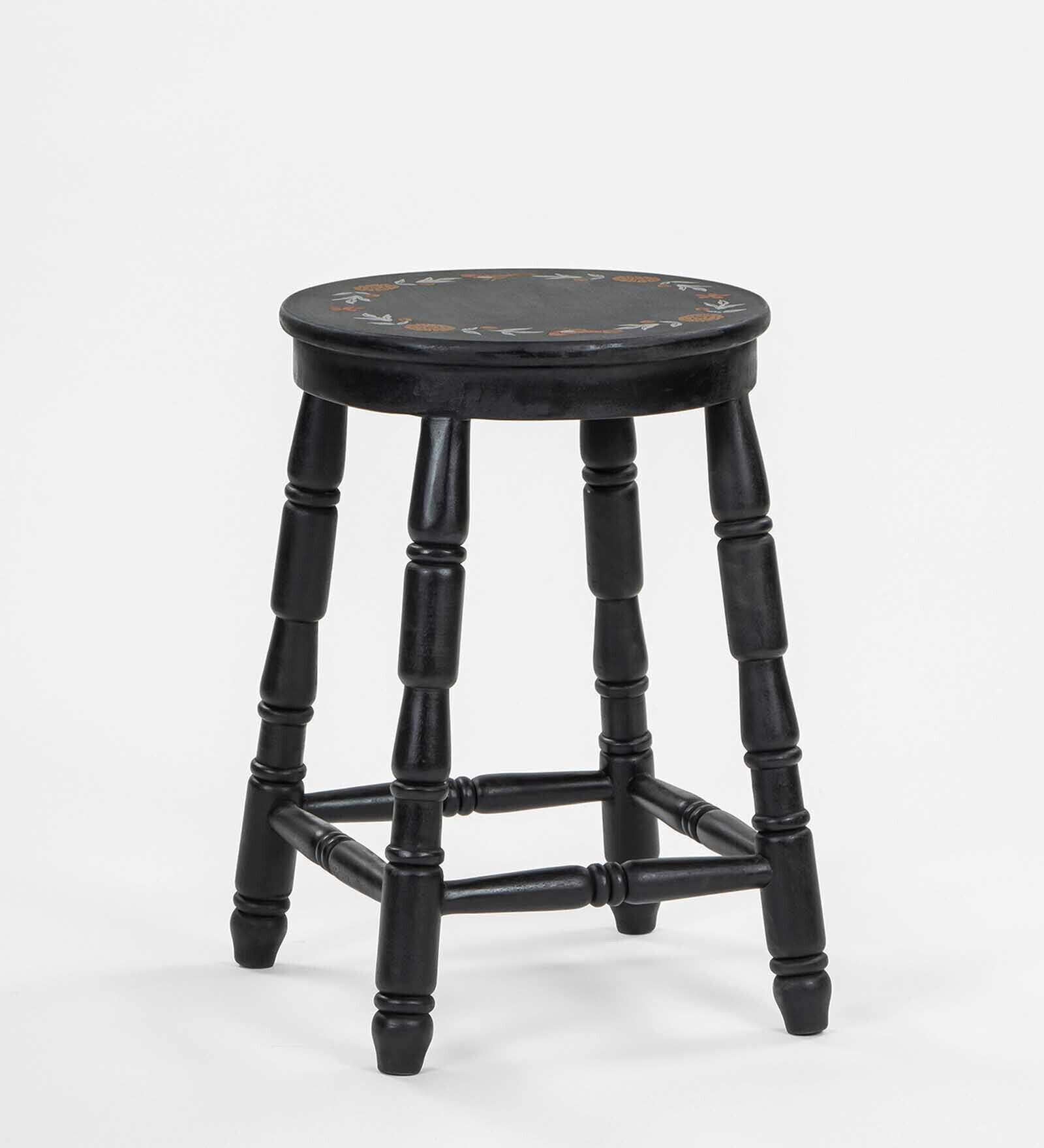 Farmhouse Round Seating Stool In Black Colour