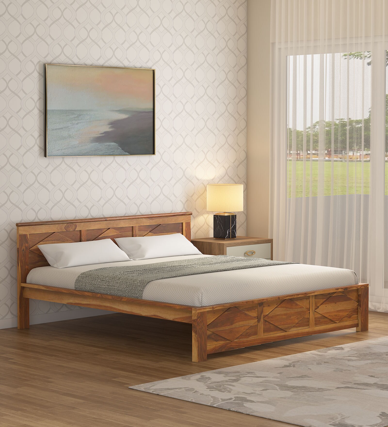Farrow Solid Wood King Size Bed In Rustic Teak Finish