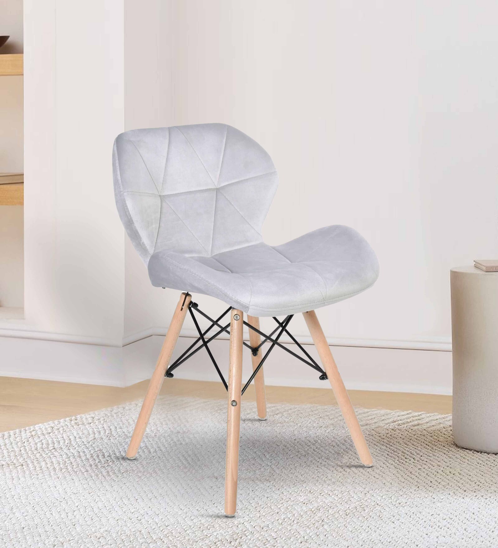Eames Velvet Iconic Chair in Light Grey Colour