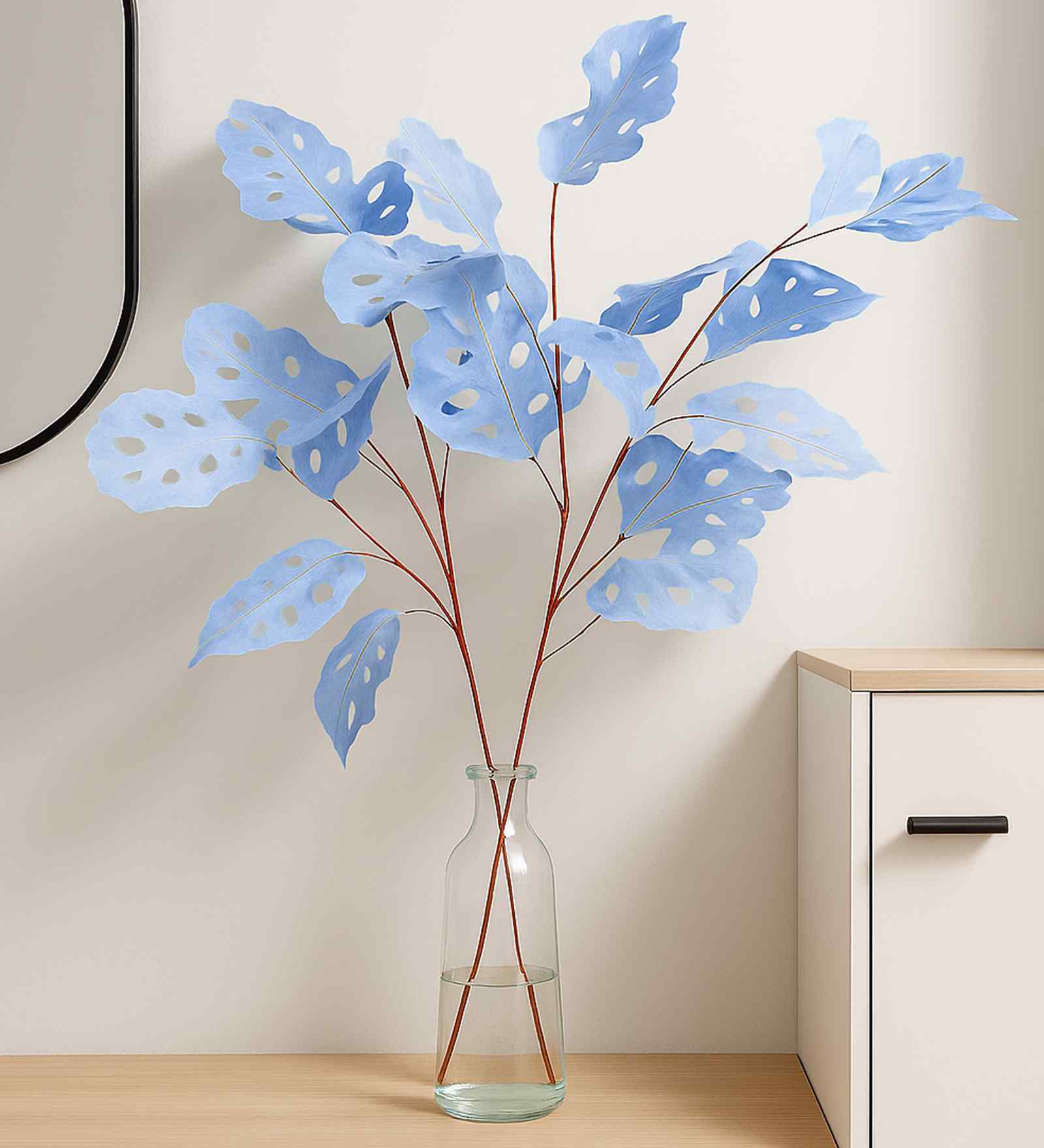 Set Of 2 Green Plastic 2 Pcs Faux Long Monstera Artificial Branches