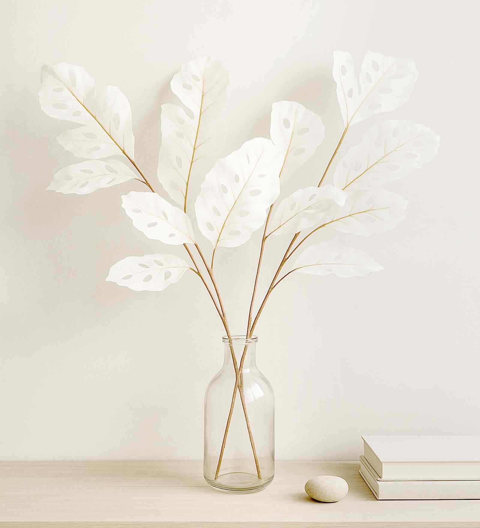 Set Of 2 White Plastic 2 Pcs Faux Long Monstera Artificial Branches