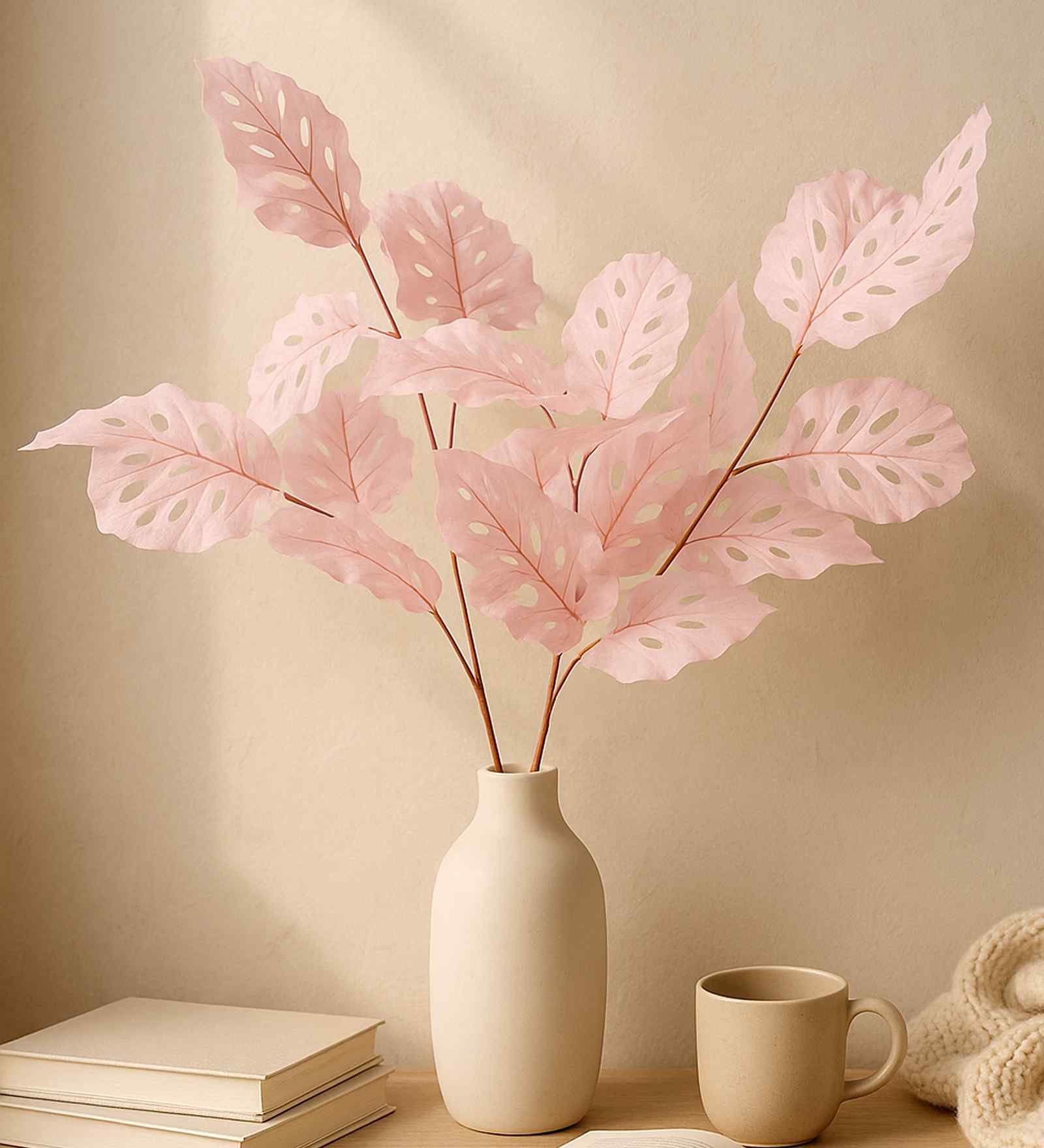 Set Of 2 Pink Plastic 2 Pcs Faux Long Monstera Artificial Branches