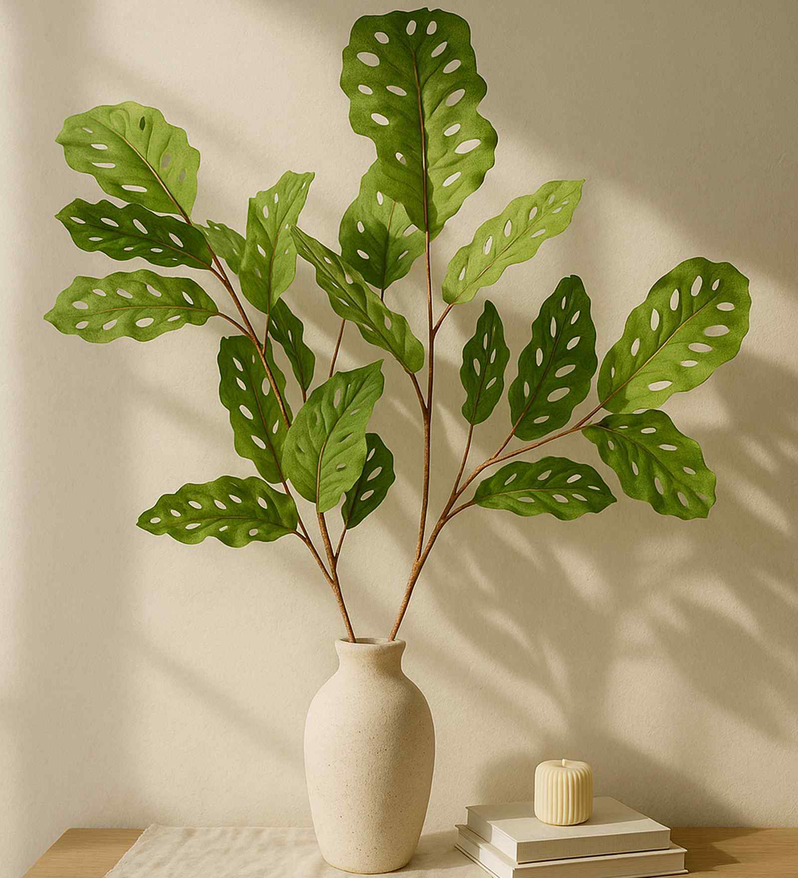 Set Of 2 Green Plastic 2 Pcs Faux Long Monstera Artificial Branches