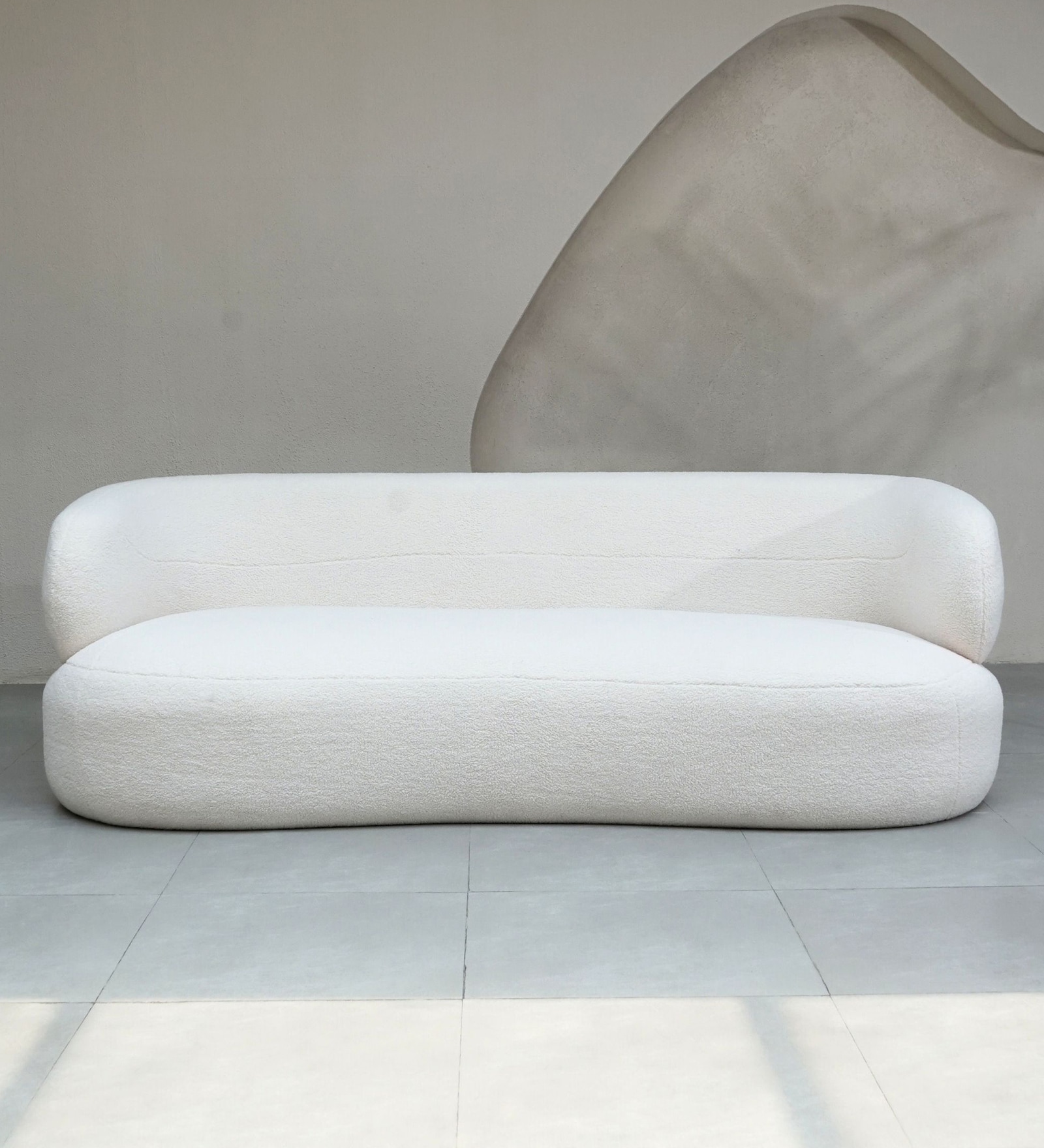 Faye Boucle 3 Seater Sofa in White Colour