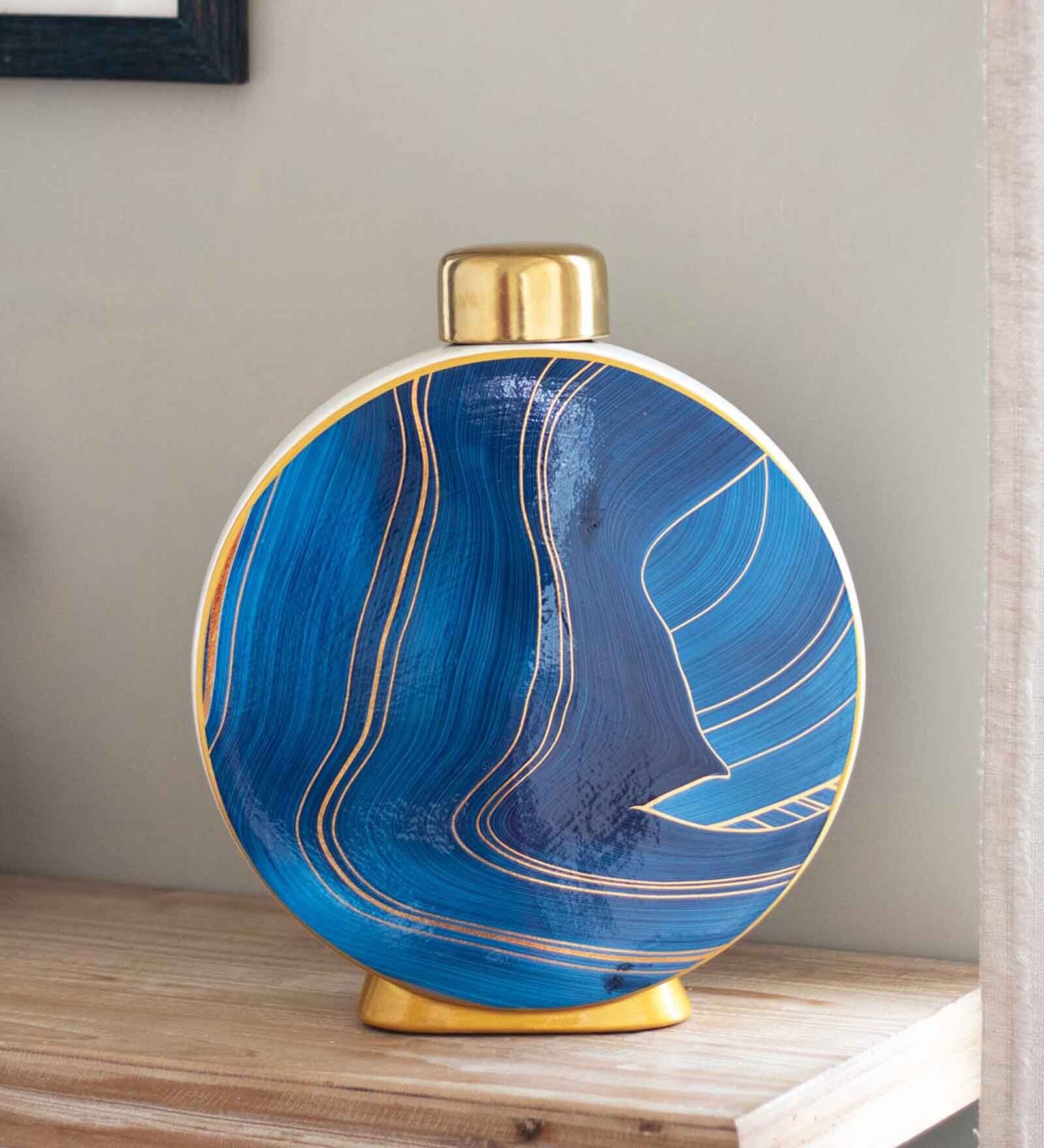 Fayrouz Moon Gold Ceramic Lidded Vase