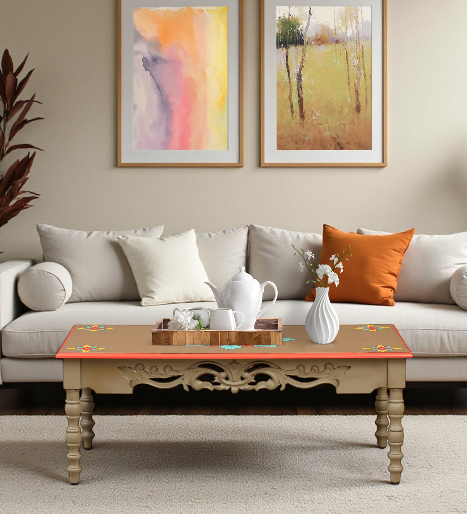 Fazola Mango Wood Hand Painted Multicolor Coffee Table