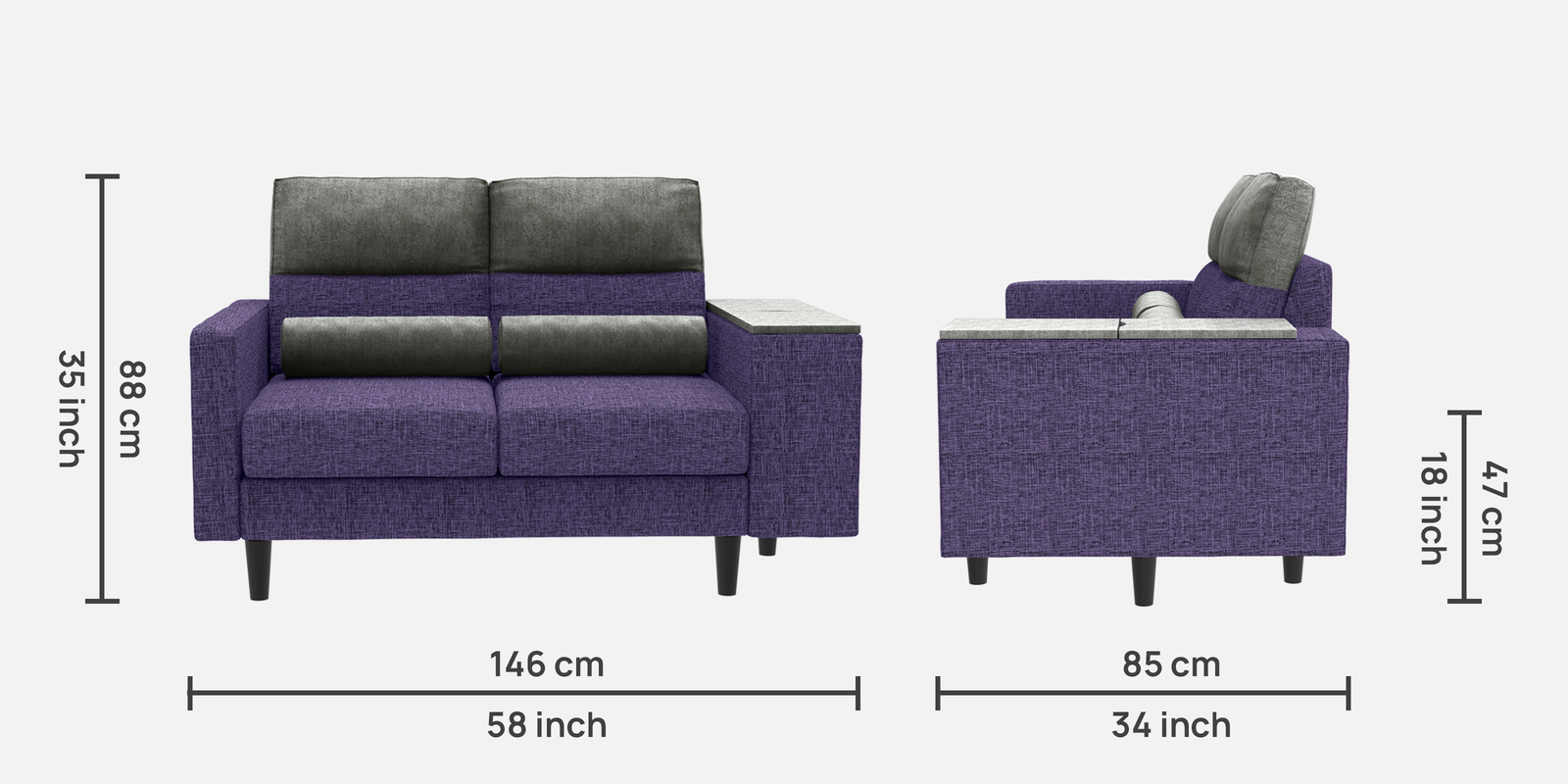 Fabric 2 Seater Sofa in Purple Colour