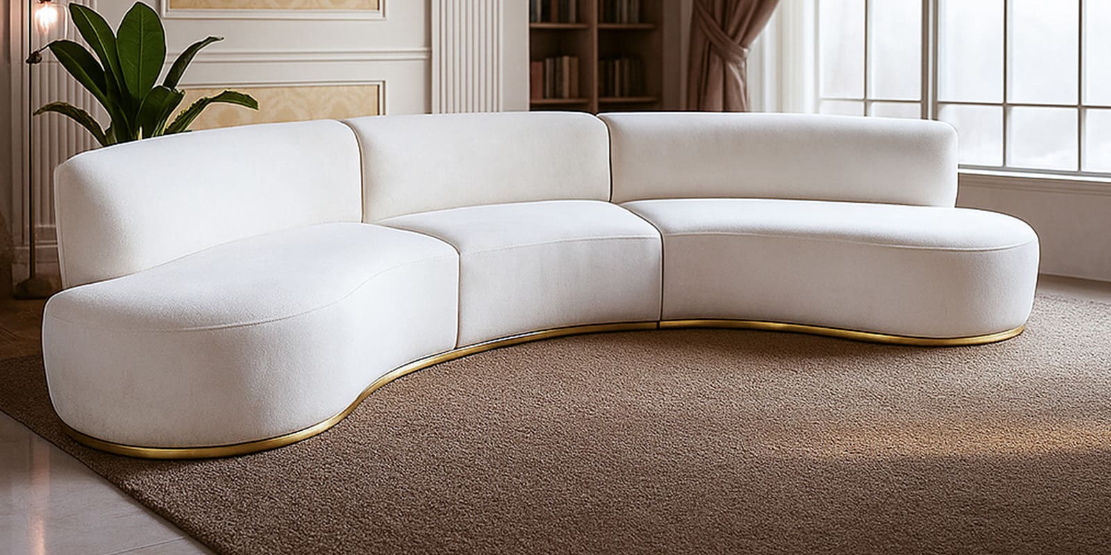 Fairmont Boucle Fabric C-shape Corner Sofa in Off-White Color