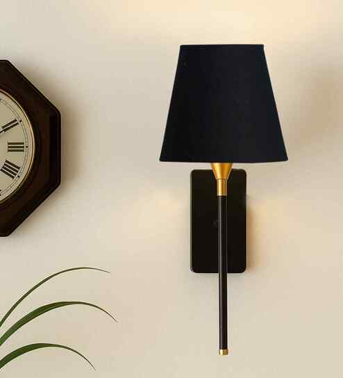 Fabric Conical Wall Lamp with Metal Wall Mount   Stylish Home Lighting-(BlacK)