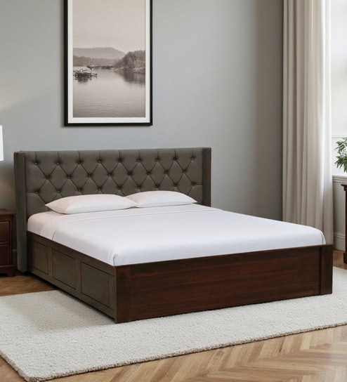 Fabrio Sheesham Wood King Size Bed In Provincial Teak Finish With Box Storage
