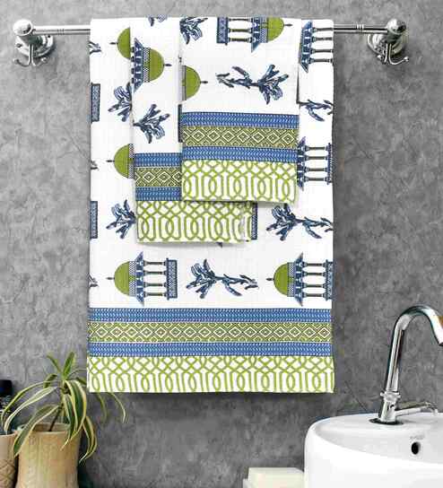 Faience Madhuban Floral Waffle Cotton 250 GSM Bath & Hand Towel Set