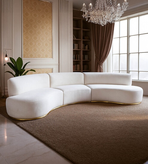 Fairmont Boucle Fabric C-shape Corner Sofa in Off-White Color