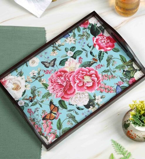 Fairy Garden Brown Teak Wood & MDF Serving Tray Reinvention factory