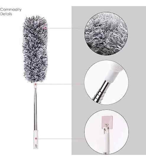 Fan Cleaning Duster with 100 inches Expandable Pole Handle Washable Duster Wet and Dry Duster