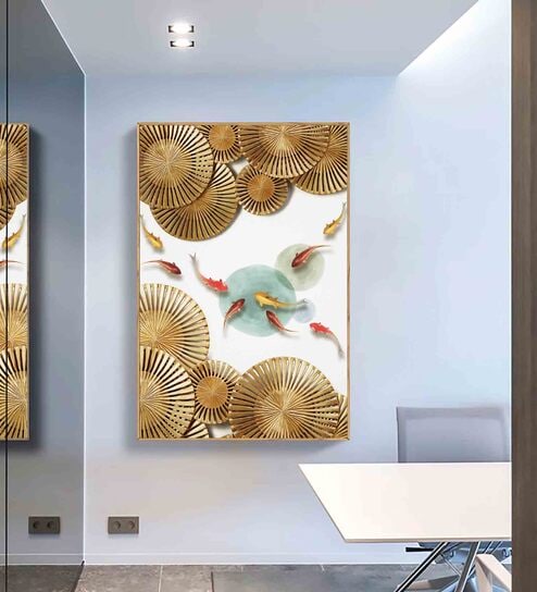 Fanned Koi Fish Multicolour Engineered Wood Framed Canvas Wall Painting