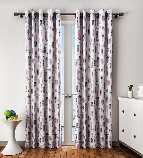 Buy Farm Print Purple Grey Eyelet Curtain By Urban Dream Online