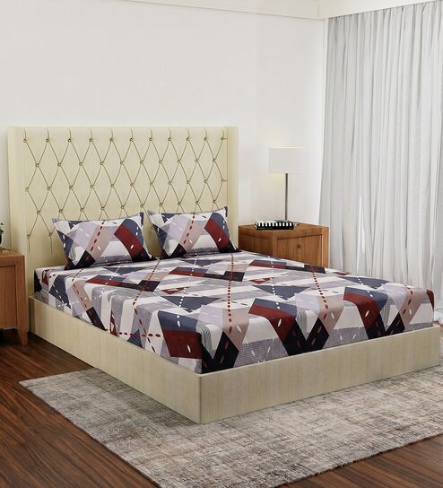 Blue Abstract 180 TC Polyester Double Size Bedsheet With 2 Pillow Covers