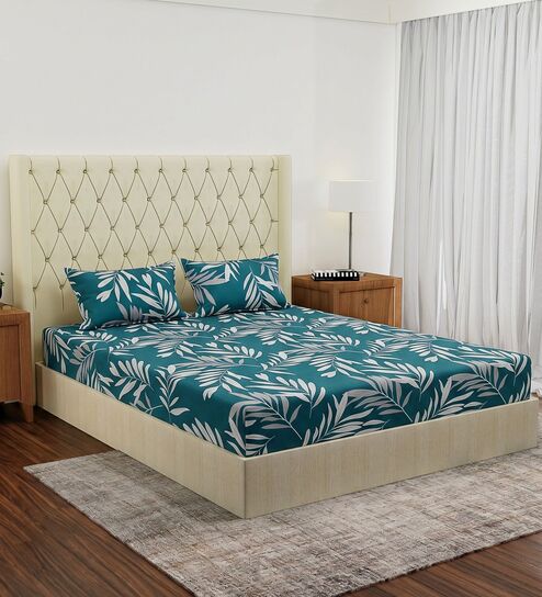 Green Leaf 180 TC Polyester Double Size Bedsheet With 2 Pillow Covers