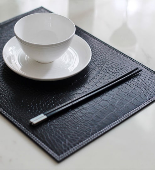 Buy Faux Leather Black Rectangular Table Mat Set Of 6 By My Gift