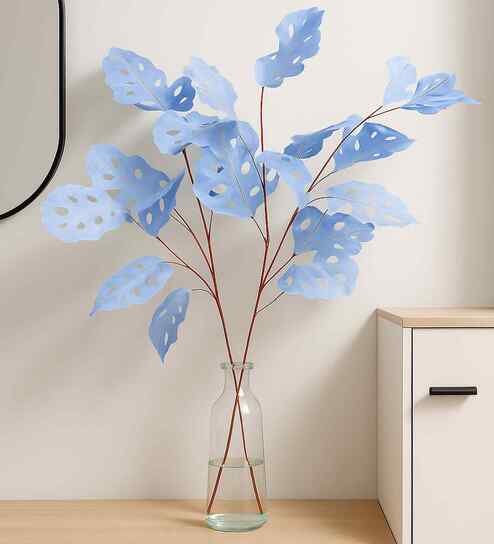 Set Of 2 Green Plastic 2 Pcs Faux Long Monstera Artificial Branches