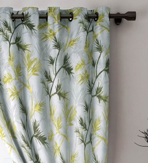 Green Floral Silk 8 Ft Blackout Eyelet Door Curtain