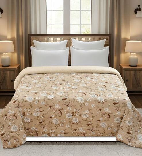 Fawn Printed Microfiber Reversible 180 GSM Double Bed AC Comforter