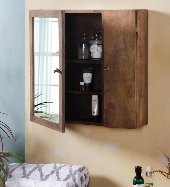 Buy Mango Wood Natural Finish 6 Compartment Wall Cabinet By Fabuliv Online Wall Cabinets Wall Accents Home Decor Pepperfry Product