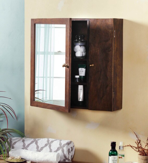 Buy Mango Wood Walnut Finish 6 Compartment Wall Cabinet By Fabuliv Online Wall Cabinets Wall Accents Home Decor Pepperfry Product